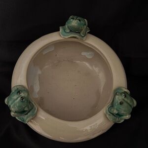 Playful Frogs Pottery Planter- Cream and Green